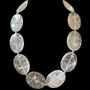 Vintage Rose Quartz and Jade Gemstone Beaded Necklace 20”